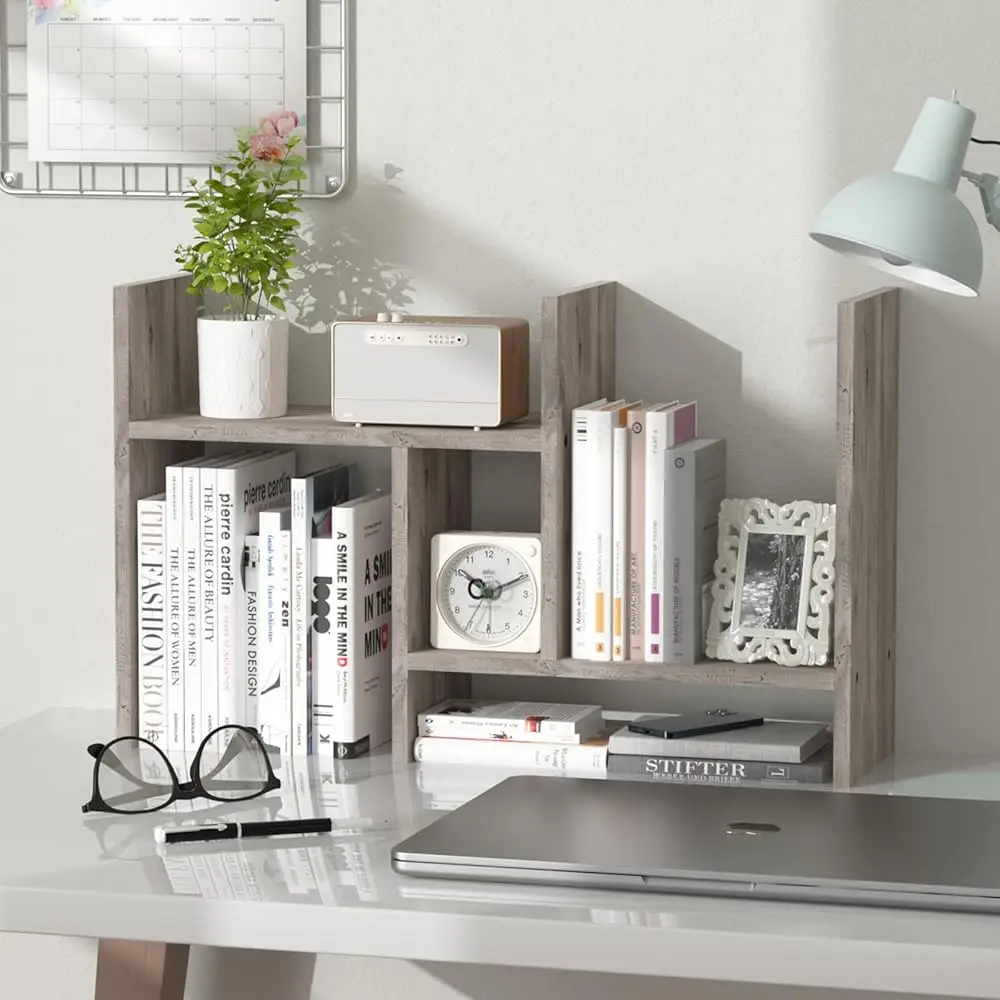 

Desktop Bookshelf Vintage Desktop Organizer Mdf Wood Desk Storage Shelf Counter Office Storage Ra Top Bookcase Display Books