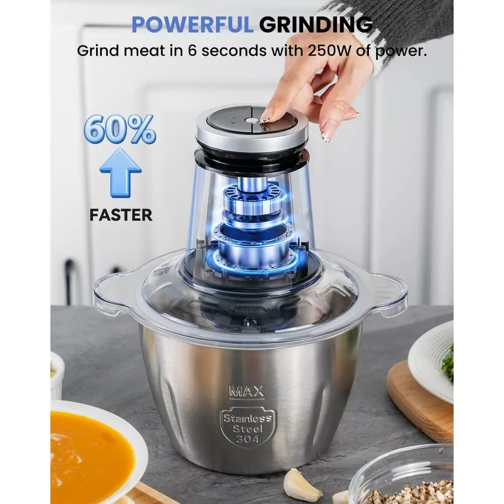 10 Cup Food Chopper with Container, 2.3L 600W Electric Meat Grinder for Home Use, Stainless Steel Mini Food Processor for Kitche