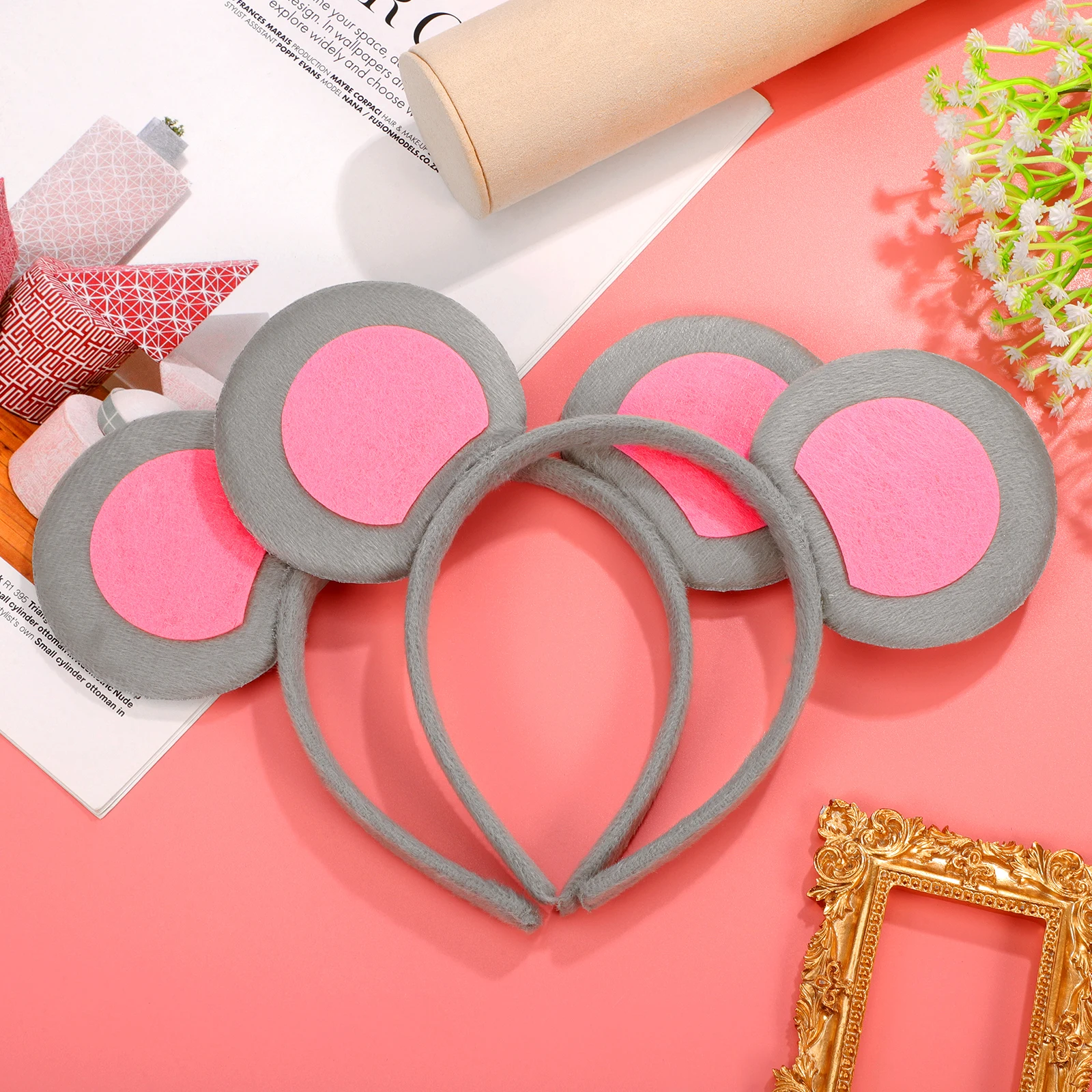 

2 Pcs Mouse Ears Headband Cute Hairband Fuzzy Grey Fabric Cartoon Rat Ear Band for Girl Women Party Cosplay Accessories