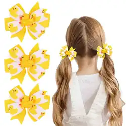 Ncmama-horquilla de lazo de pato amarillo para niña, 2 piezas, lazos de cinta con estampado de pato bonito, pinzas para el pelo, pasadores, accesorios para el cabello