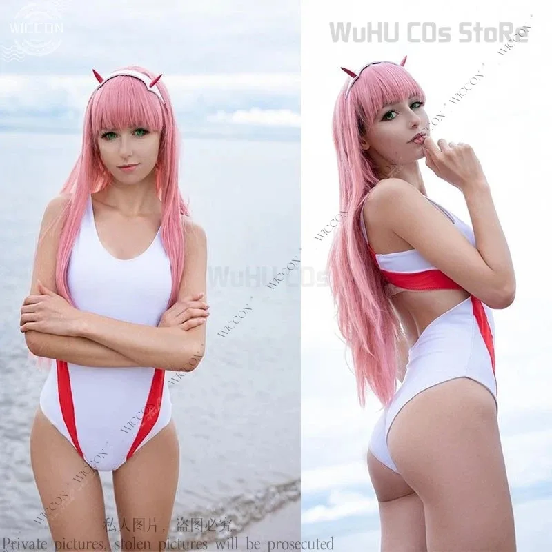 DARLING Anime In The Cos FRANXX Swimwear 02 Swimsuit Tank Top Cosplay Costume Wig Headwear Pink Zero Two Streliziac;6,r'8;p'
