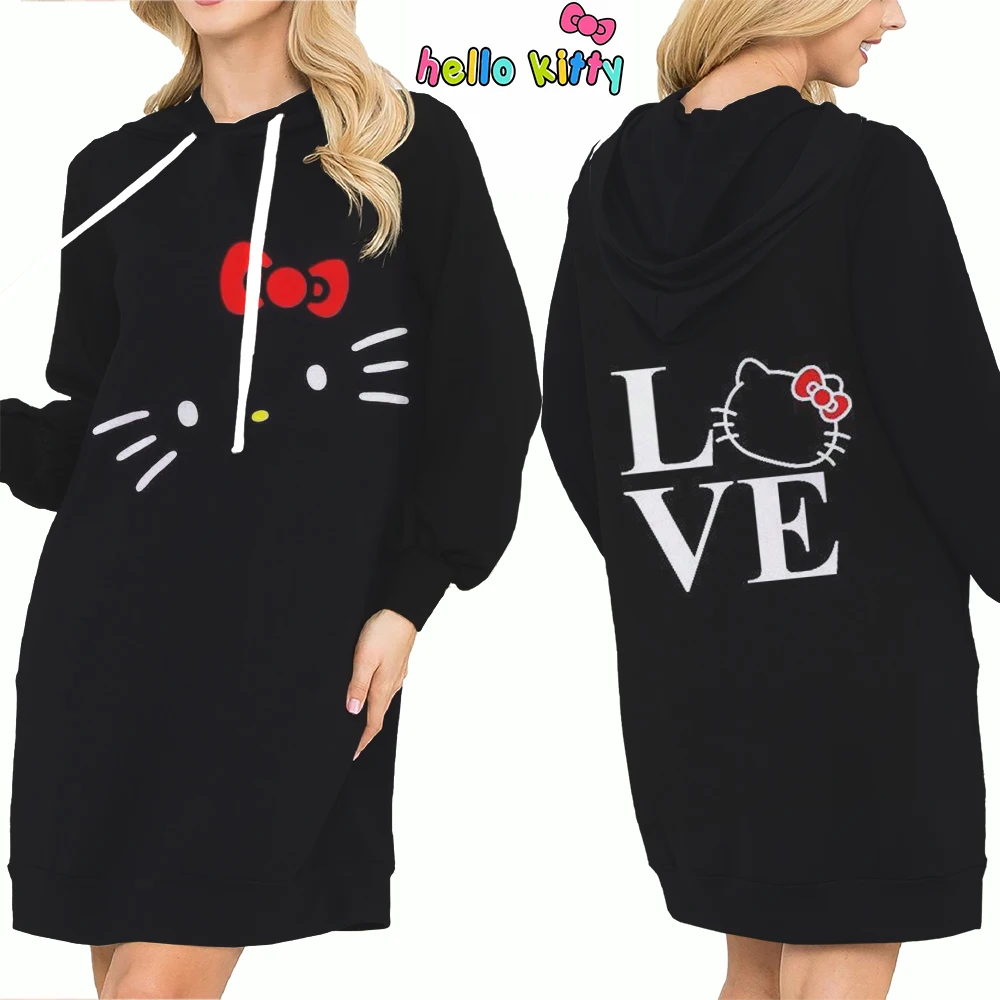 Autumn Long Sleeves Streetwear Fashion Sweater Dress Prom Dresses Hello Kitty Elegant Women\'s Hoodie Dress 2024 Kawaii Anime