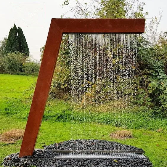 Nature Rusty Corten Steel Water Rain Fountain