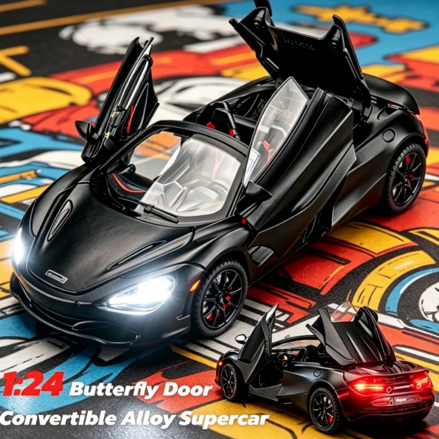 1:24 Scale Butterfly Door Convertible Alloy Supercar Diecast Model,Light-Up Headlights Simulated Engine Sound Pull Back Function