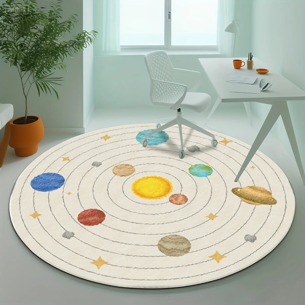Cute Round Solar System Planets Nursery Rug Mat Soft Cushioned Floor Decor Kids Play Room Baby Room Decor Astrology Space themed