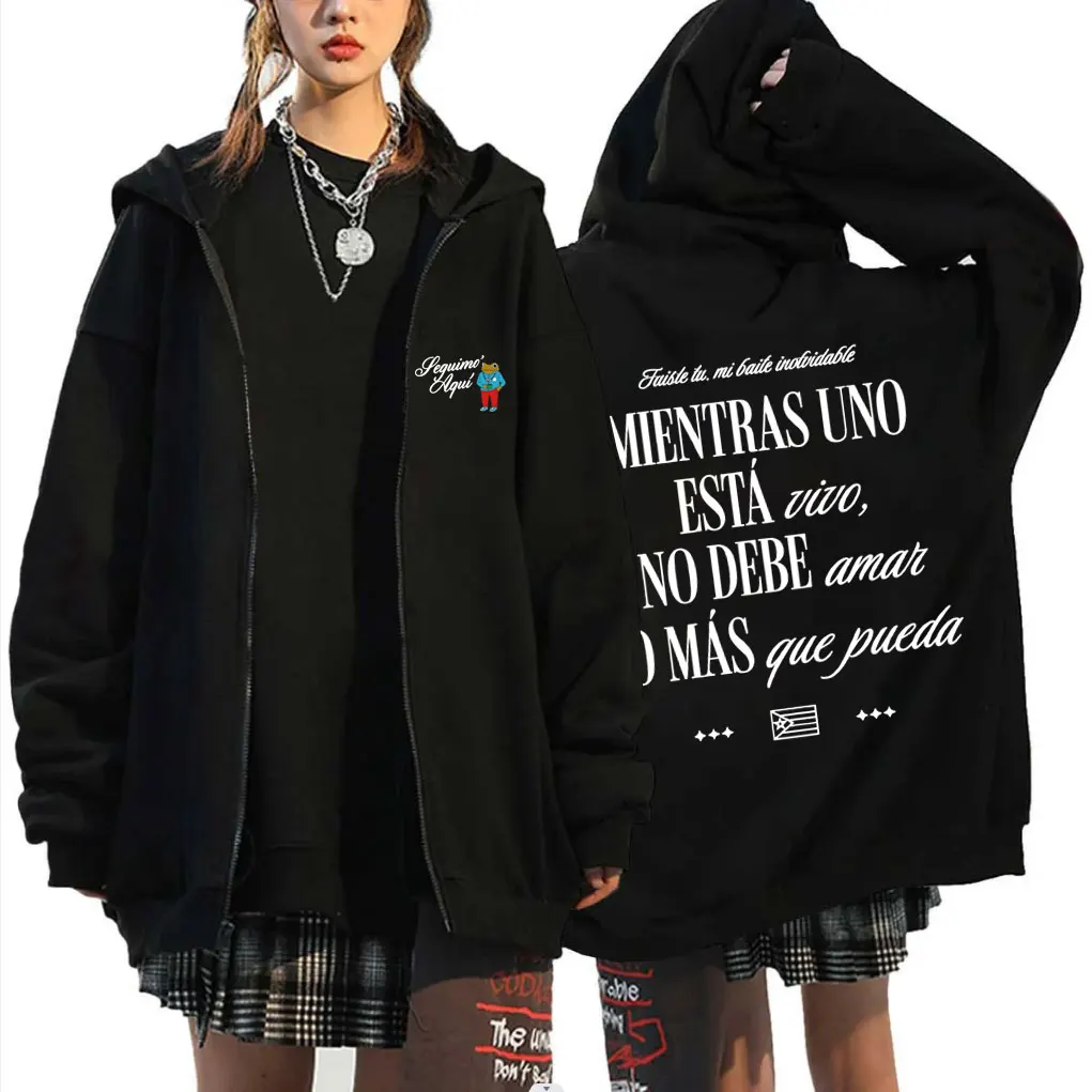 

Rapper Bad Bunny Zipper Hoodie Debi Tirar Mas Fotos DTMF World Tour 2026 Zip Up Jacket Men Fashion Hip Hop Zip Up Sweatshirts