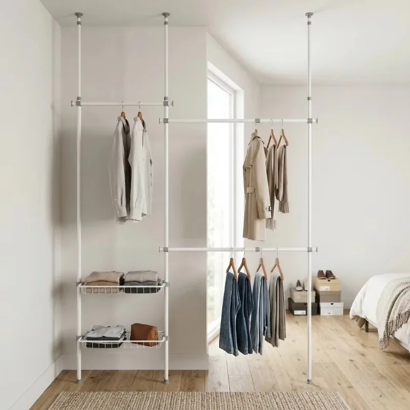 Modern Home Furniture, Easy To Assemble, Four-layer Telescopic, Powder-coated Metal, Non-folding, Multifunctional Hanger Basket