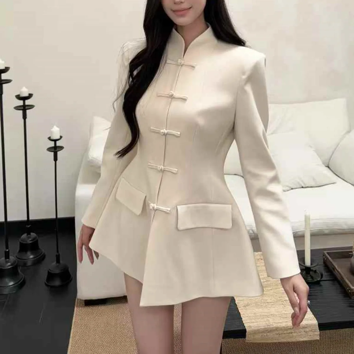 BJTZ Mode A-lijn Taille Blazer Jas Voor Vrouw 2025, Lente Herfst Nieuwe Single Breasted Stand Kraag Effen Kleur Vrouwelijke Kleding