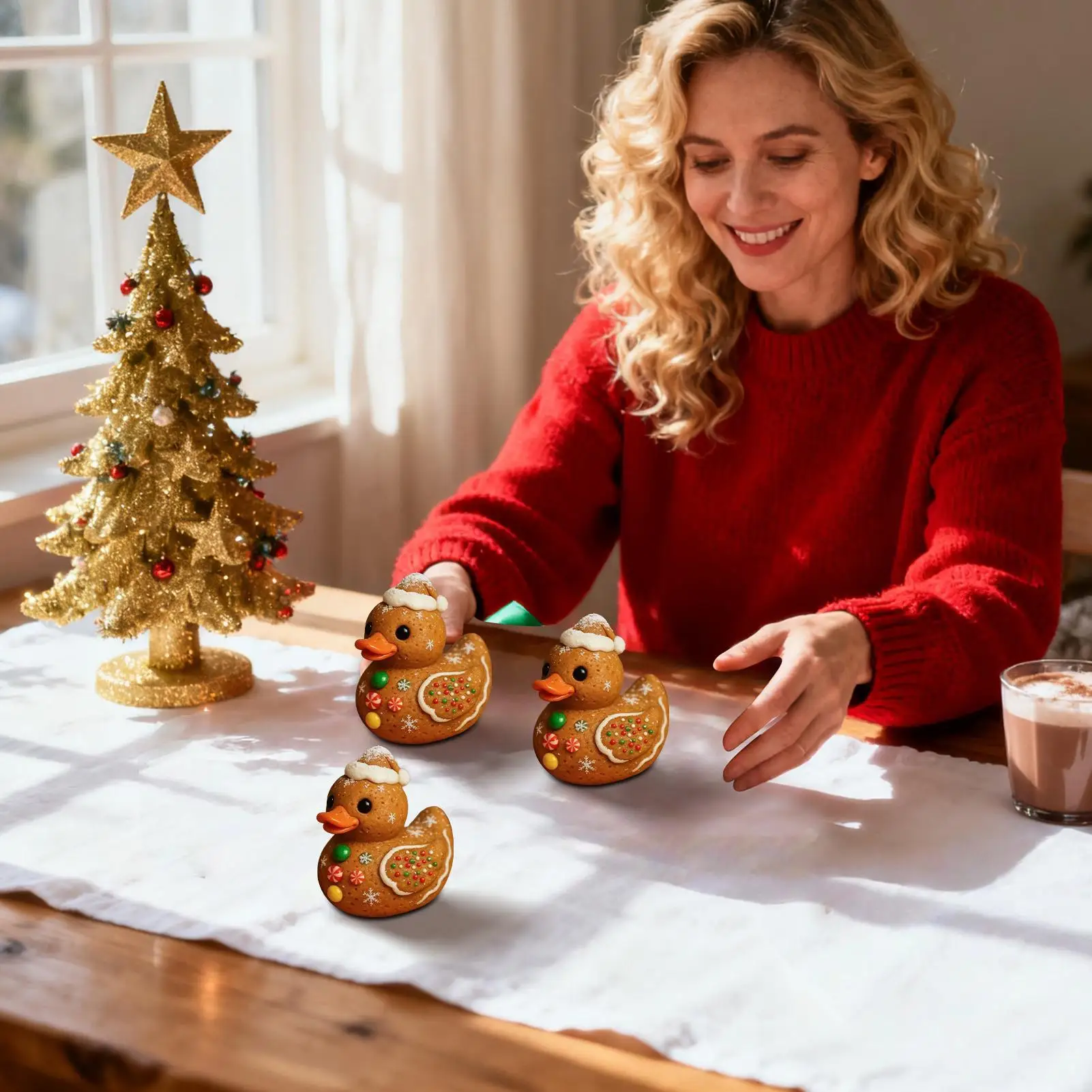 Christmas Ducks Gingerbread Tiny Christmas Ducks Cute Holiday Tree Candy Cane Texture Animal Table Ornament For Home Workplace