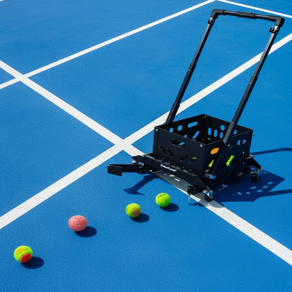 Influence BC7 Pro Tennis Ball Collector for Tennis, Pickball, Foldable Handle, Adjustable Height, Four Wheel Universal Wheel,