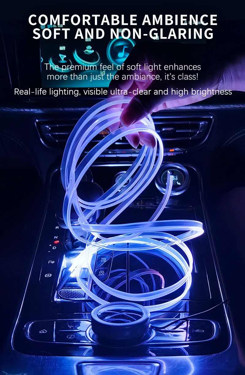 3M Auto-Innenraum-Ambiente-LED-Lichtleiste Unsichtbare USB-flexible Neon-Innenbeleuchtung RGB APP für Autodekorationsbeleuchtung – Detail 2