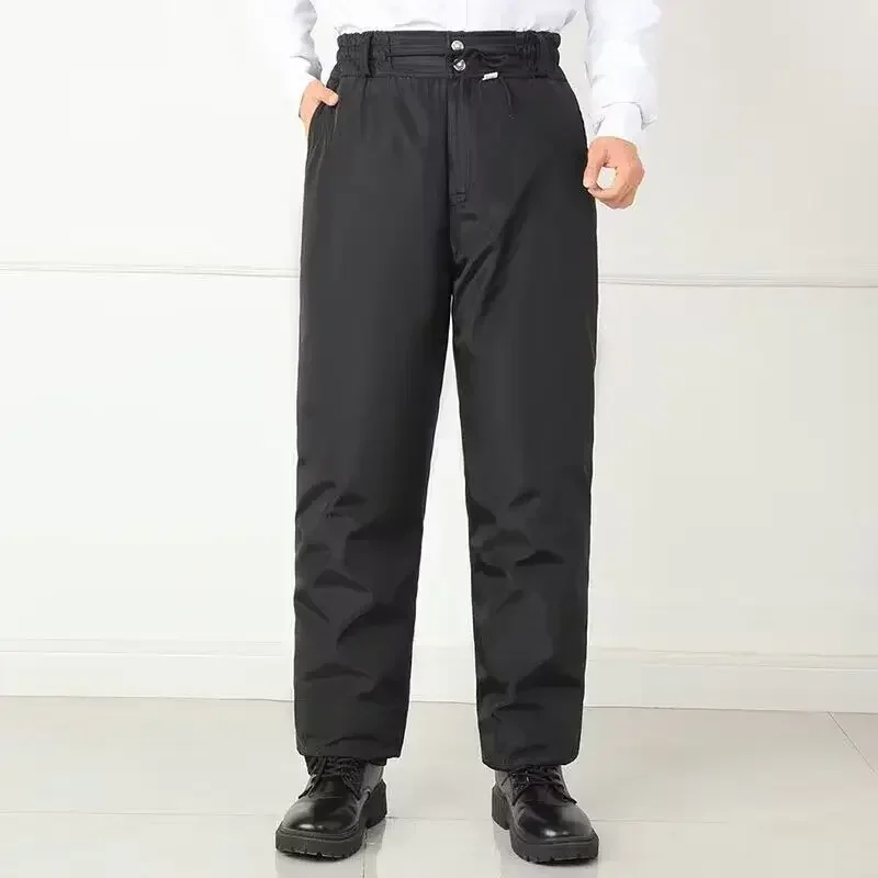 100% Genuine Sheepskin Pants Men Warm Winter High Waist Long Pants Men's Clothing Snowsuits Trousers Plus Size