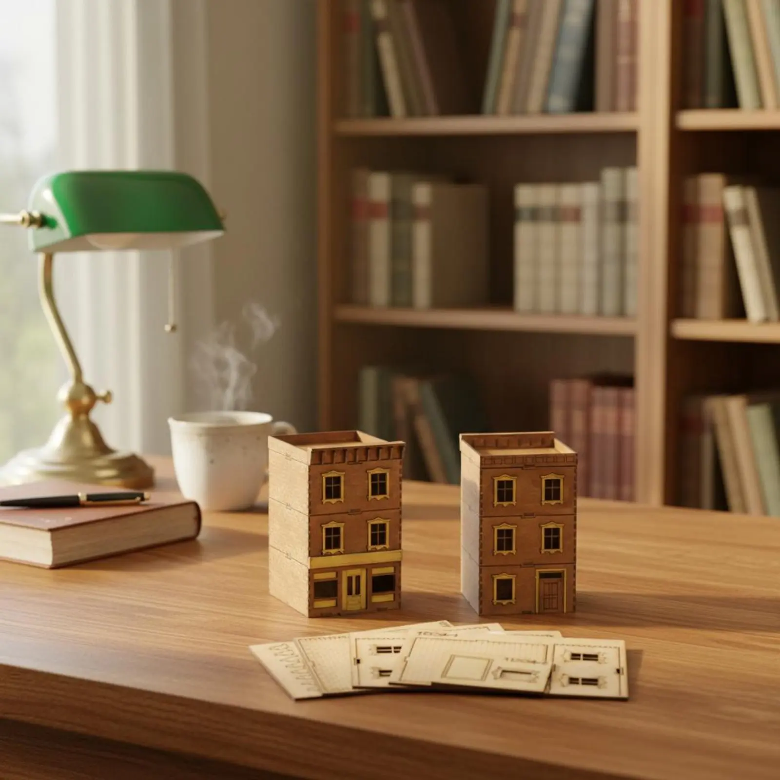 1:72 Scale European Row House Model Decorative Town Shop Building Model DIY Wooden Building Kit Creative Hobby for Teenagers