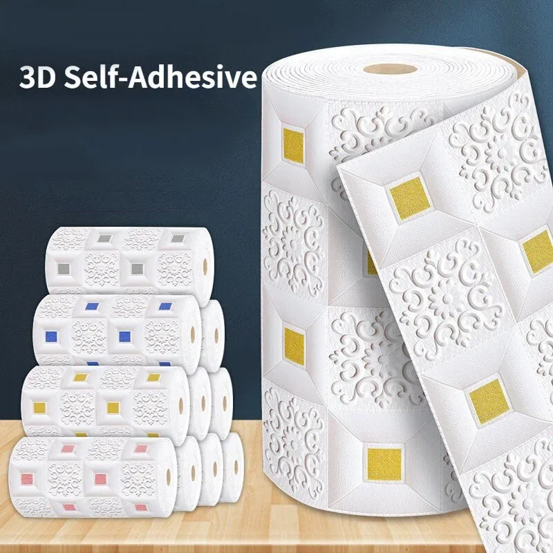 70cm*1/2/5/10m 3D Wallpaper Stickers Roll Panel White Soft Foam Brick Marble Rock Cobblestone DIY Wall Home Room Decor Protect ﻿