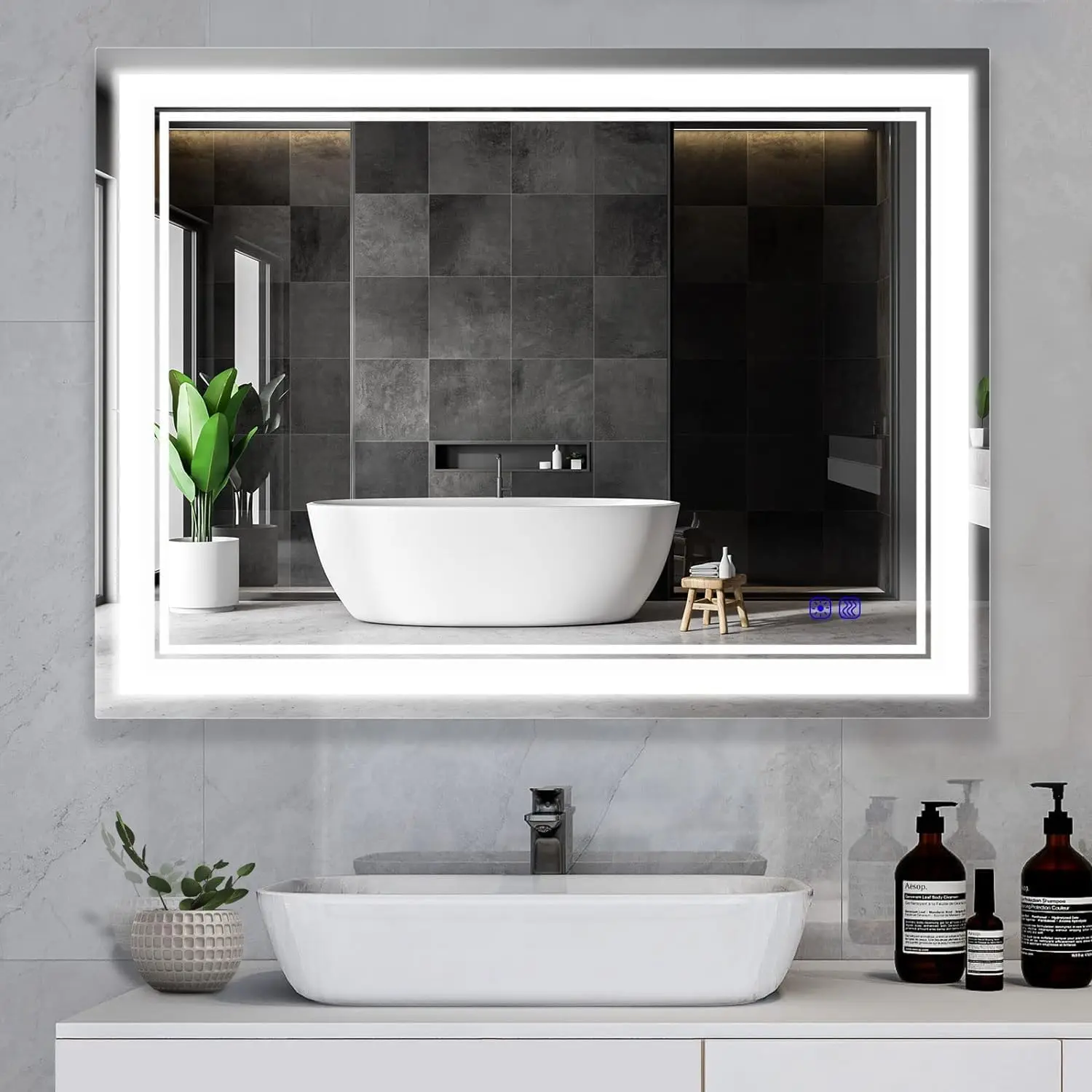 

Led Mirrors for Bathroom arge Makeup Mirror with Lights for Wall Vanity Mirror Lighted with 3 Colors Stepless Dimmable