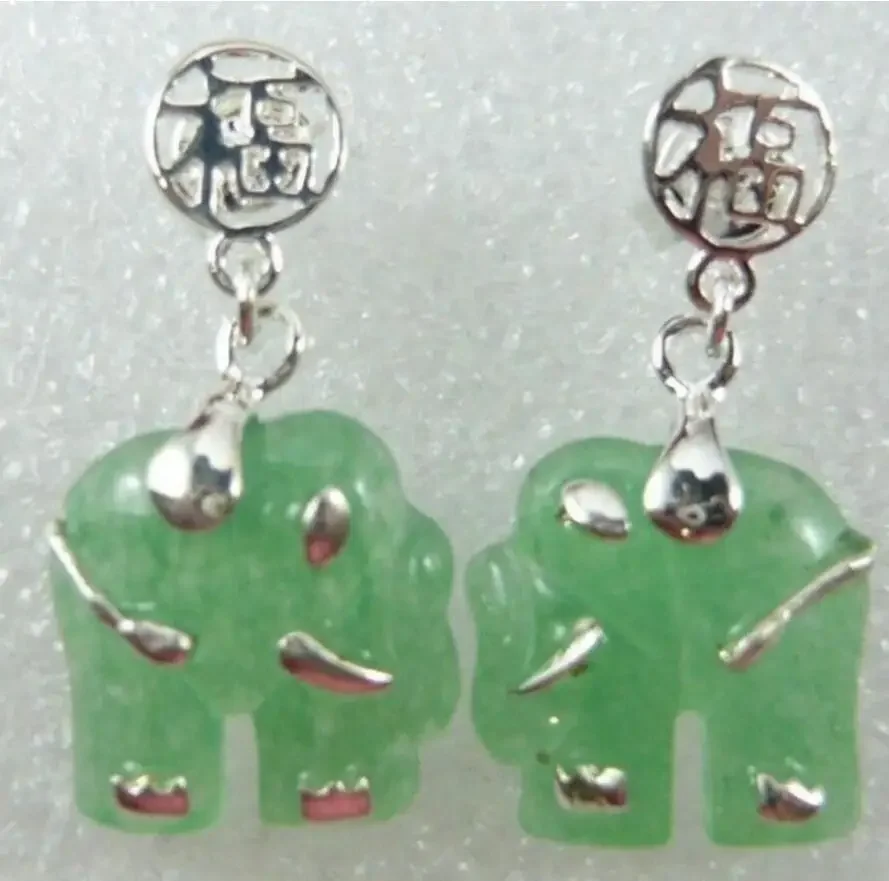 

Fashion jewelry Hot Sell charm green natural jadecarved elephant earring