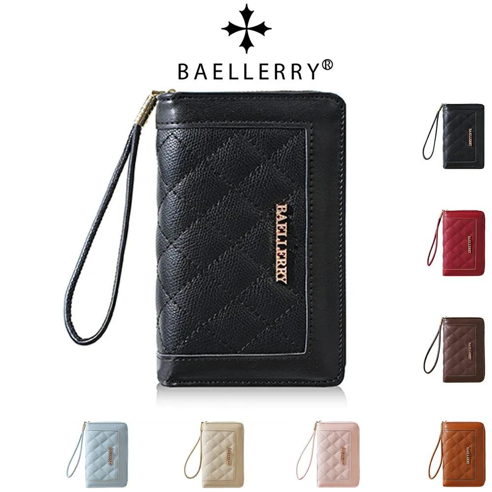 1pc-Baellerry Diamond Pattern Women's Zipper Wallet, PU Foldable Wrist Purse with Hand Strap, Multiple Card Slots, ID Window, Passport Holder, Women's Preferred Gift