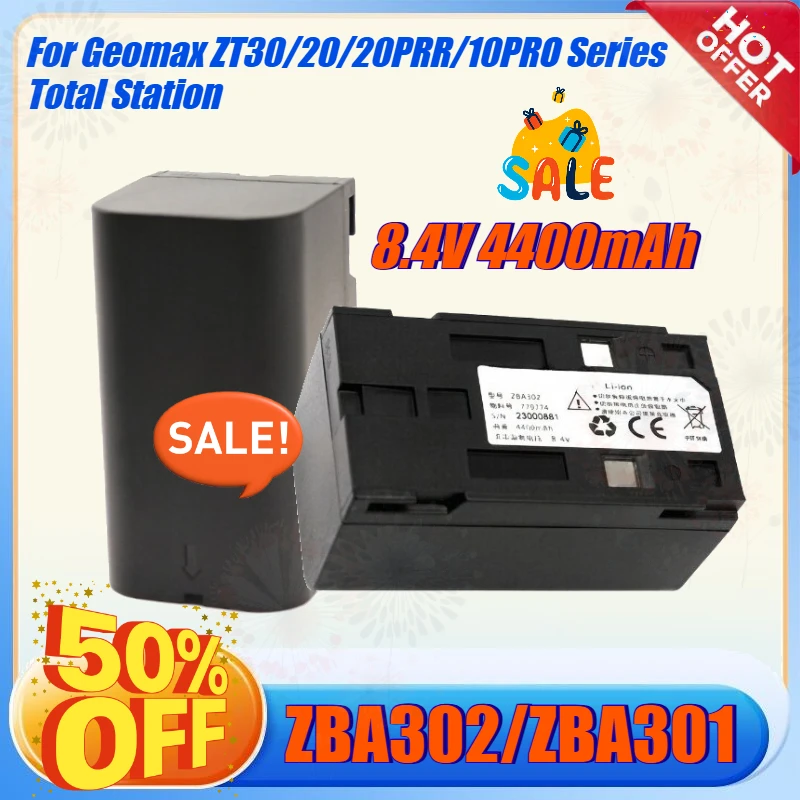 8.4V 4400mAh ZBA301 ZBA302 Replacement Li-ion Battery for Geomax ZT30/20/20PRR/10PRO Series Total Station ZCH302 Charger