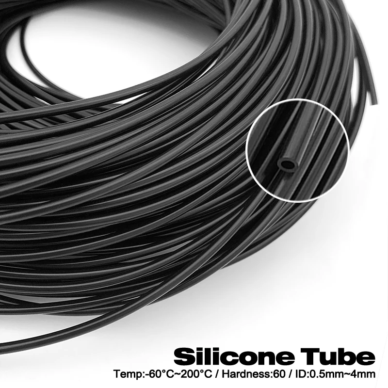 5M Food Grade Silicone Rubber Hose Black Small Capillary I.D 0.5 0.6 0.7 0.8 0.9 1 2 3 4 5mm Nontoxic Flexible Silicone Tube