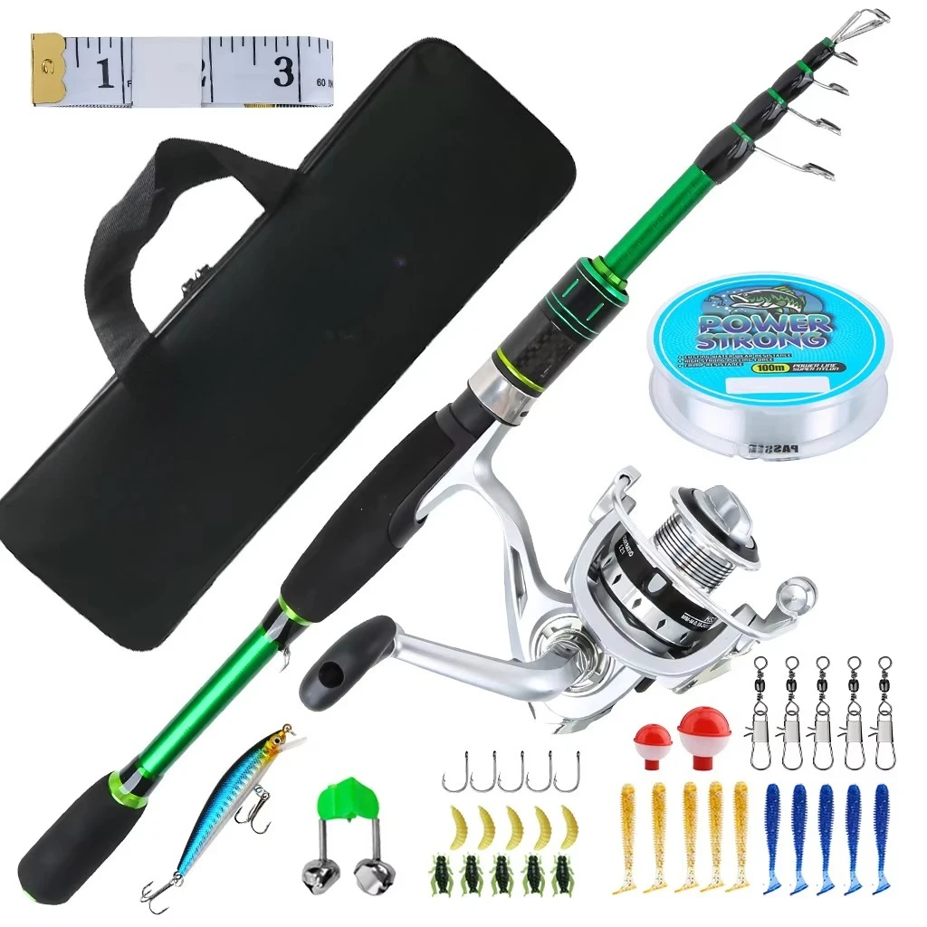 Cross-border Carbon Spinning Fishing Rod Reel Combo Complete Sea-Fishing Setup Telescopic Travel Rod Bundle 1.8m China Origin