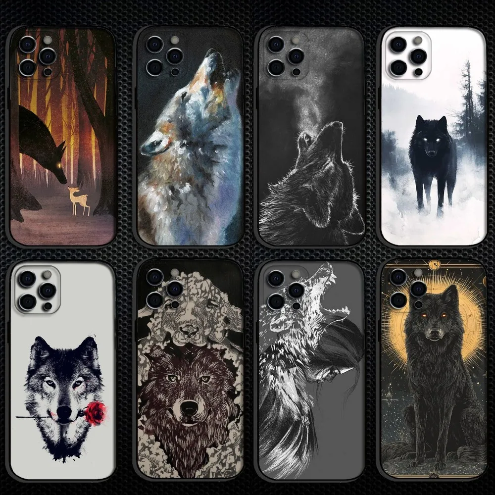 

wolf Phone Case For iPhone 16,15,14,13,12,11 Plus,Pro Max, Soft Silicone Black Cover