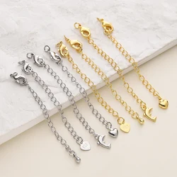 5/10pcs/lot 14/18K Gold Color Plated Brass Extension Chain With Lobster Clasps for DIY Necklace Jewelry Making Findings