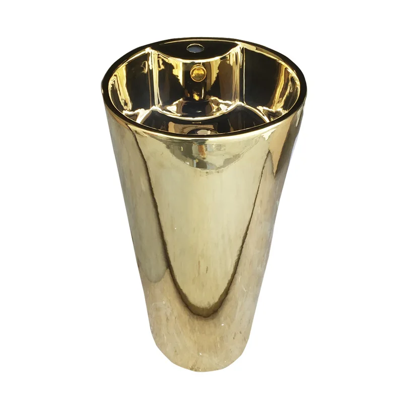 Export hotel local tyrant gold one-piece washbasin KTV hotel vertical washbasin one-piece high temperature gold pillar basin
