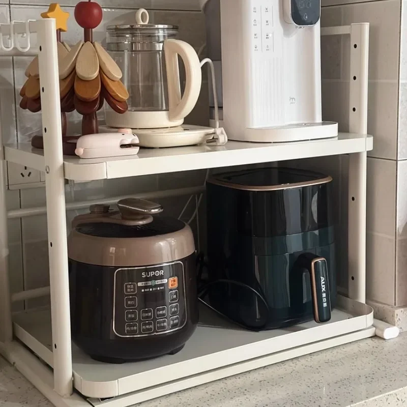 Multifunctional 2-Tier Pull-out Rack for Kitchen Microwave Oven Countertop Organizer Shelf for Toaster Oven Rice Cooker Storage