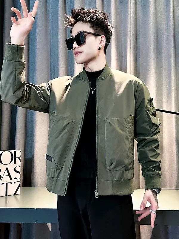 سترة رجالية بسيطة وأنيقة بياقة قائمة، تصميم كوري عصري، موديل 2025 الجديد لفصلي الربيع والخريف، ماركة أزياء بسحاب، مصنوعة من ا... #1