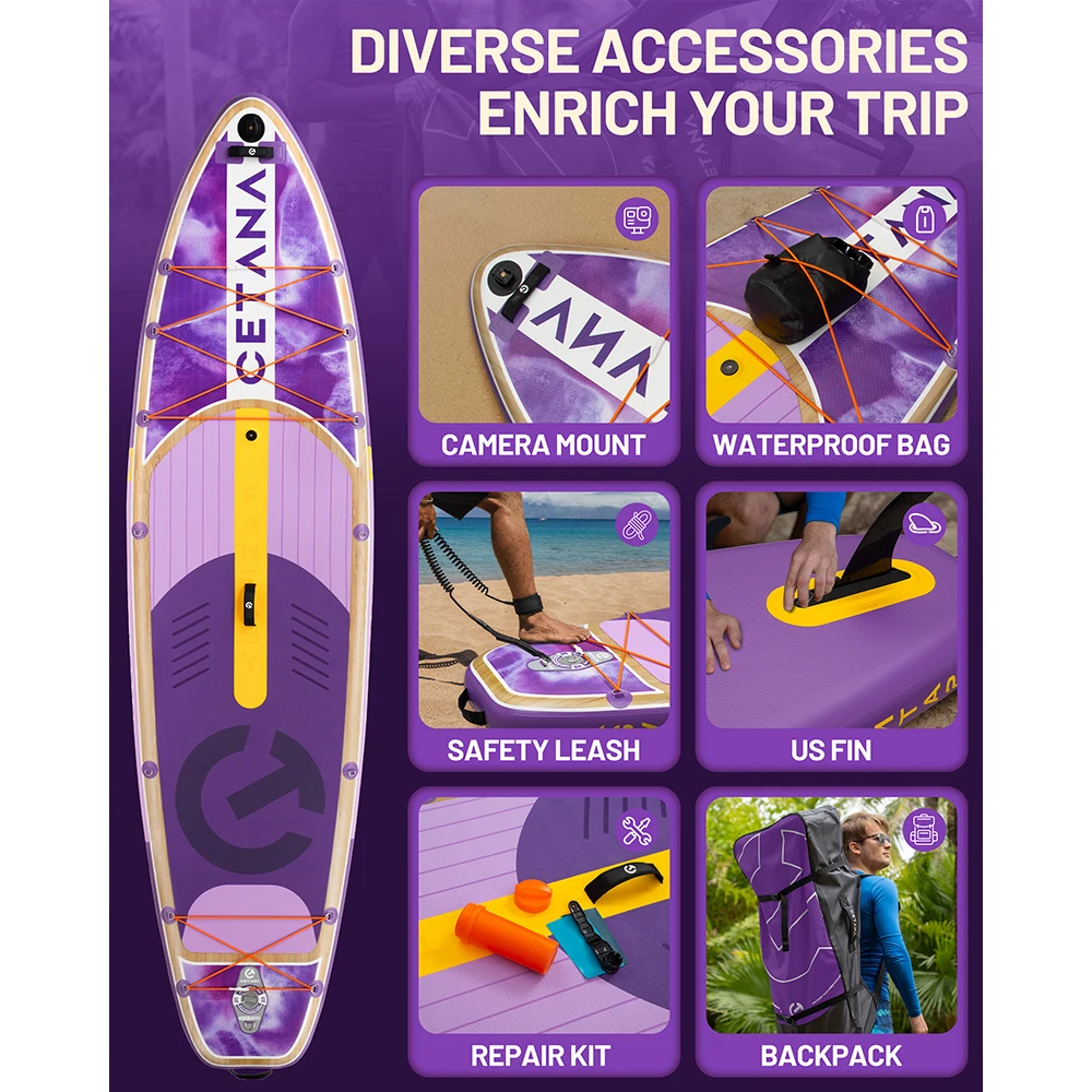 CETANA SUP الكبار الأرجواني مقاوم للماء نفخ مجداف مجلس 11'6'x35'x6' الدائمة نمط المائية مع اكسسوارات الصيد الفرعية