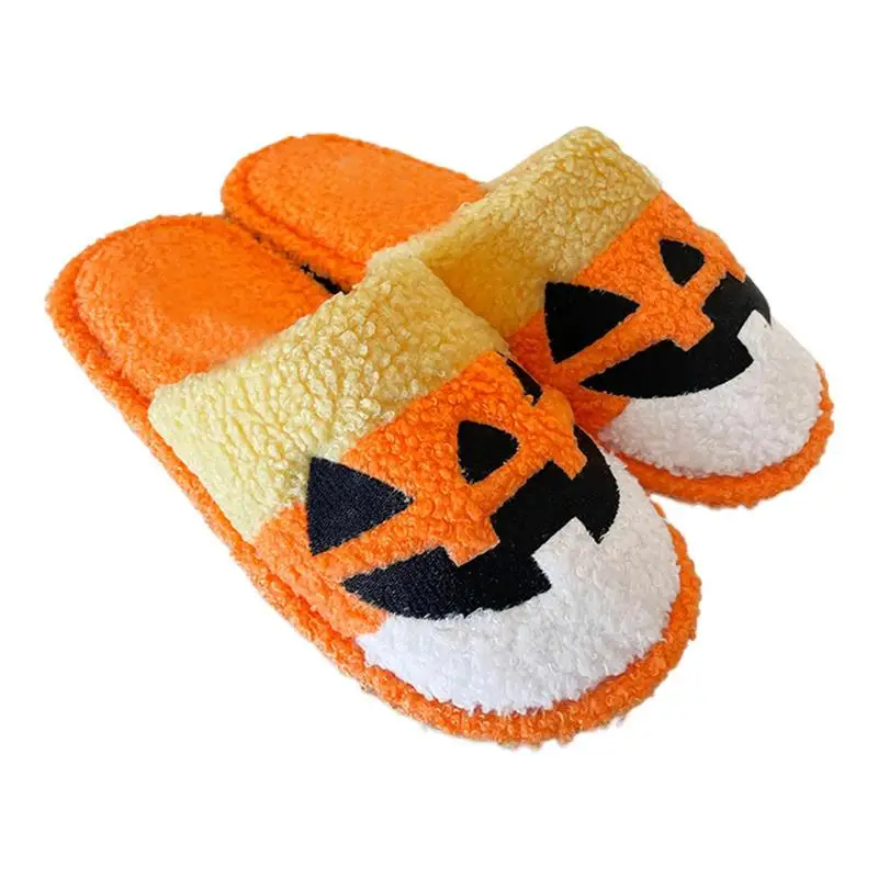 Pumpkin Slippers for Women Halloween Orange Plush House Shoes Breathable Pumpkin Ornaments Cartoon for Children Kid Girls