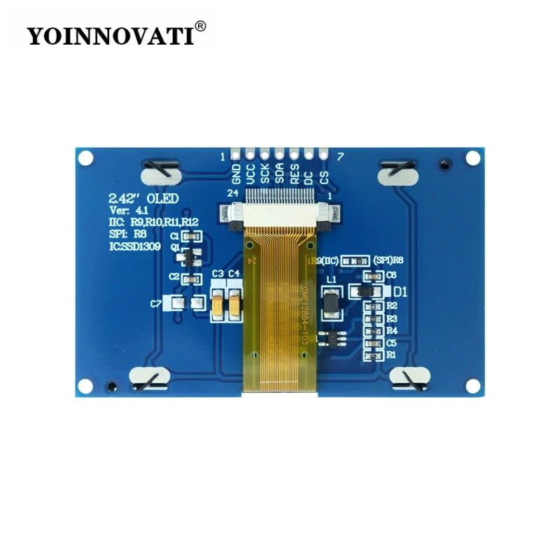 2.42-inch OLED Display Module SSD1309 Driver - 128x64 Resolution, I2C/SPI Interface (7-Pin) COG Monochrome Screen