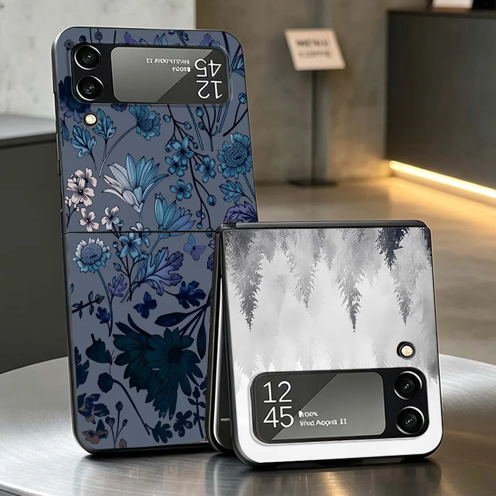 Misty Pine Forest Trees PC Foldable Hard Phone Case For Samsung Galaxy Z Flip 3 4 5 6 7 8 5G Non-slip Shockproof Black