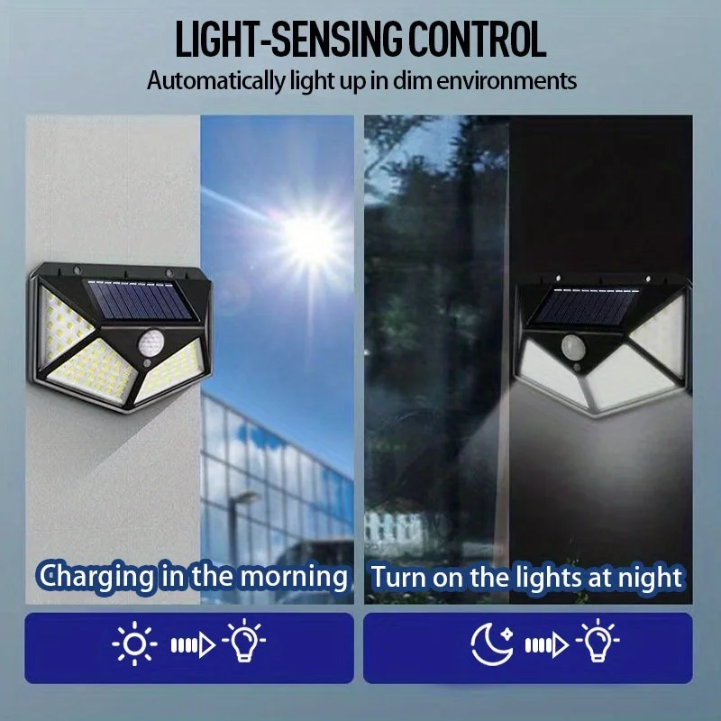 1/2/4/6pcs Motion Sensing Smart Light 100LED Solar Wall Light Solar Charging Lighting Outdoor Solar Light for Porch Wall Garage