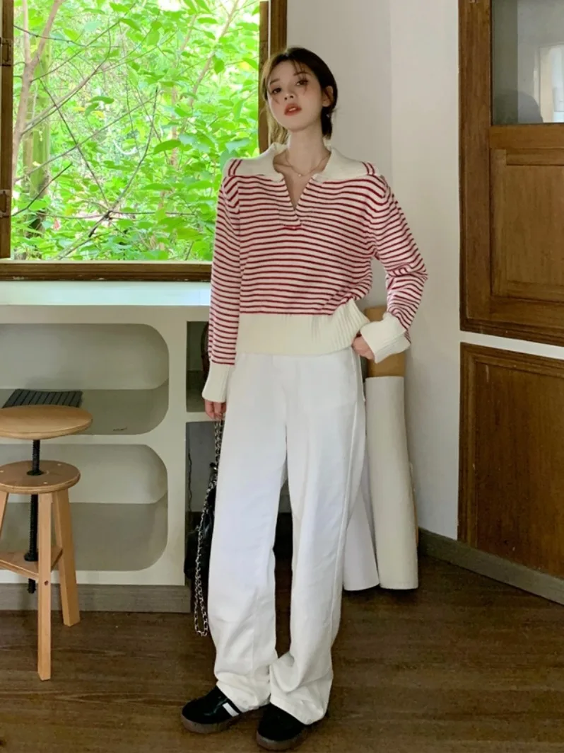 حجم كبير ort فضفاضة تناسب طويلة Sve مخطط اللون بلو سترة للنساء الخريف الشتاء Faion كلية Sle التخسيس الأعلى