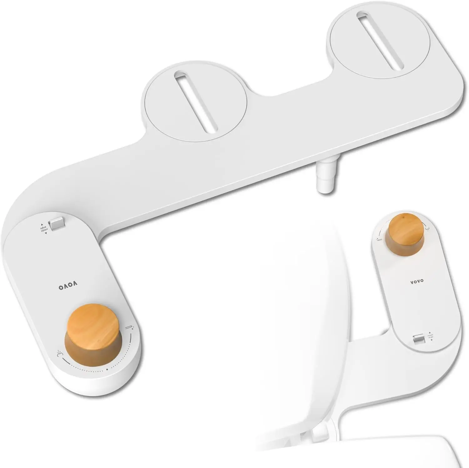 

Real Bamboo Handle Bidet Attachment with Self-Cleaning Nozzle, Adjustable Water Pressure, Non-Electric for Toilet Seat