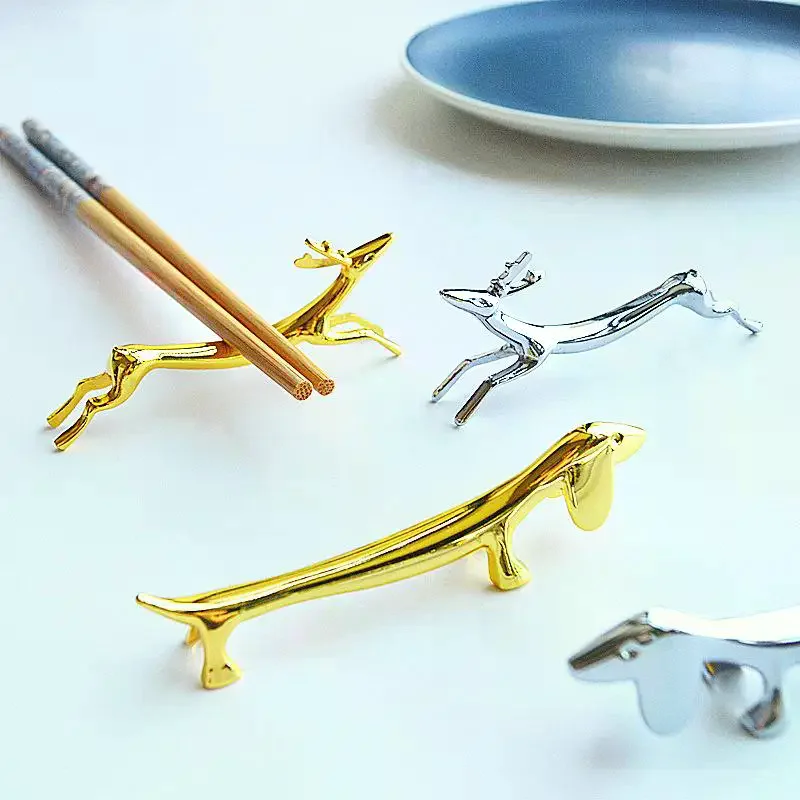 Art Craft Zinc Alloy Cutlery Bracket Holder Silver Cute Tableware Rack Holder Fawn /Little Dog Shape Cutlery Storage