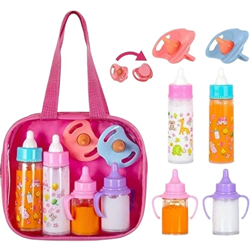 Baby Doll Feeding Bottle Set Baby Care Toy Stroller 2pcs Milk And Juice Bottles With Toy Pacifier Baby Doll Accessories
