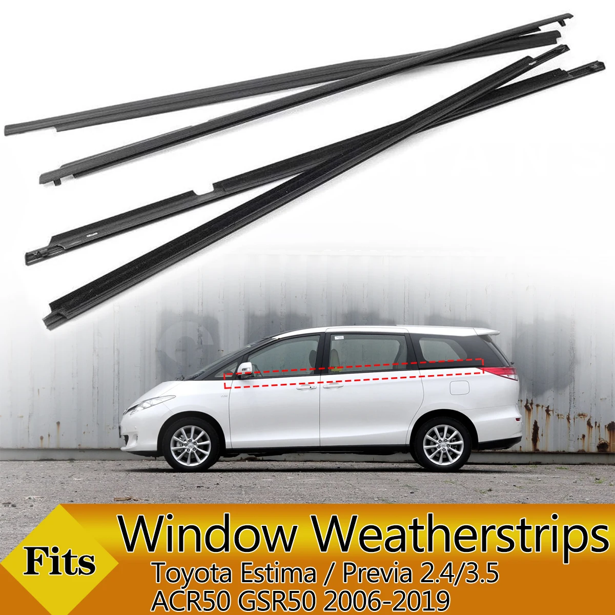 

4PCS Car Outer Windows Rubber Weatherstrip Strip Sealing Belt Moulding Trim For Toyota Estima / Previa 2.4/3.5 ACR50 GSR50 06-19