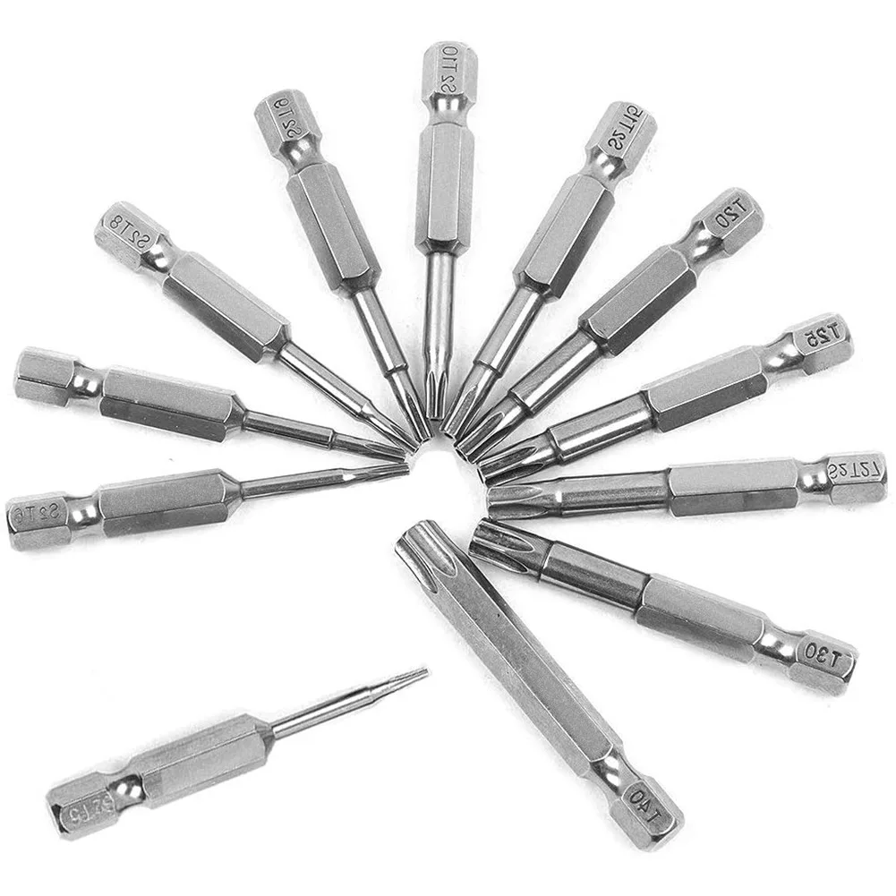 Hex Shank Torx Security Head Screwdriver Drill Set 4 Inch Length S2 Steel Torx Screwdriver Bit Set 11/12pcs Torx Head 1/4 Inch