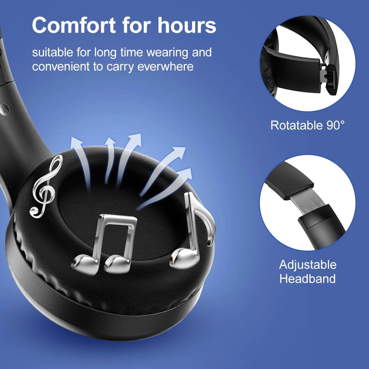 Siindoo-JH-926B-S Auscultadores Bluetooth sem fios, auscultadores estéreo dobráveis, HI-FI, Super Bass, Redução de Ruído, Microfone para adultos, crianças, PC