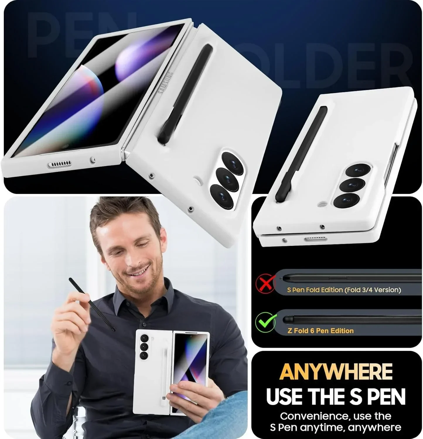 For Samsung Galaxy Z Fold 5 6 Case With S Pen and S Pen Holder  Matte Solid Color For Galaxy Z Fold6 Slim Screen Protector Cover