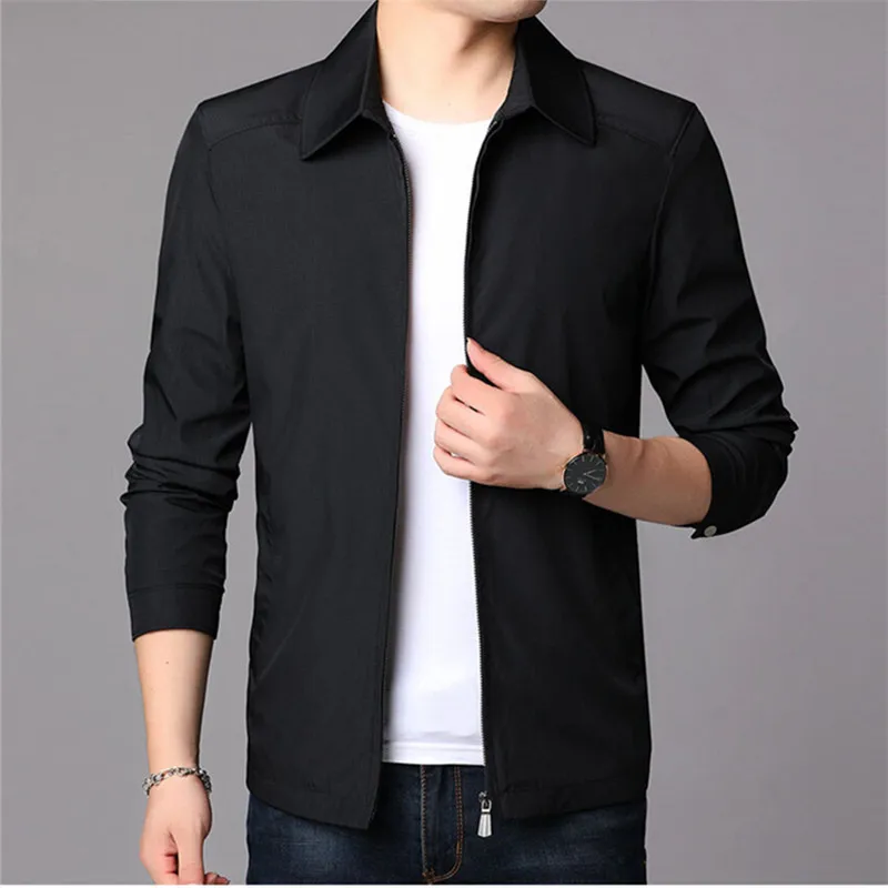 

2025 Spring Autumn Slim Fit Male Jackets Turn Down Collar Solid Business Casual Jacket Men Korean Style Daily Zipper Outwear