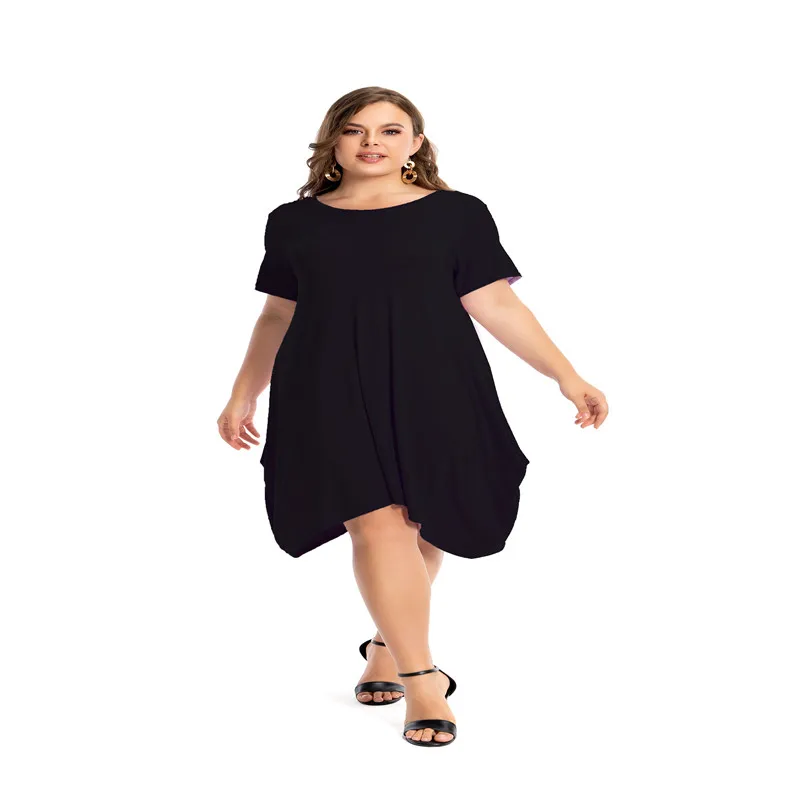 Women Dresses Summer Plus Size Casual Short Sleeve O Neck Party Wedding Lounge Modal Cotton Dress 7XL 6XL 5XL Black White Red