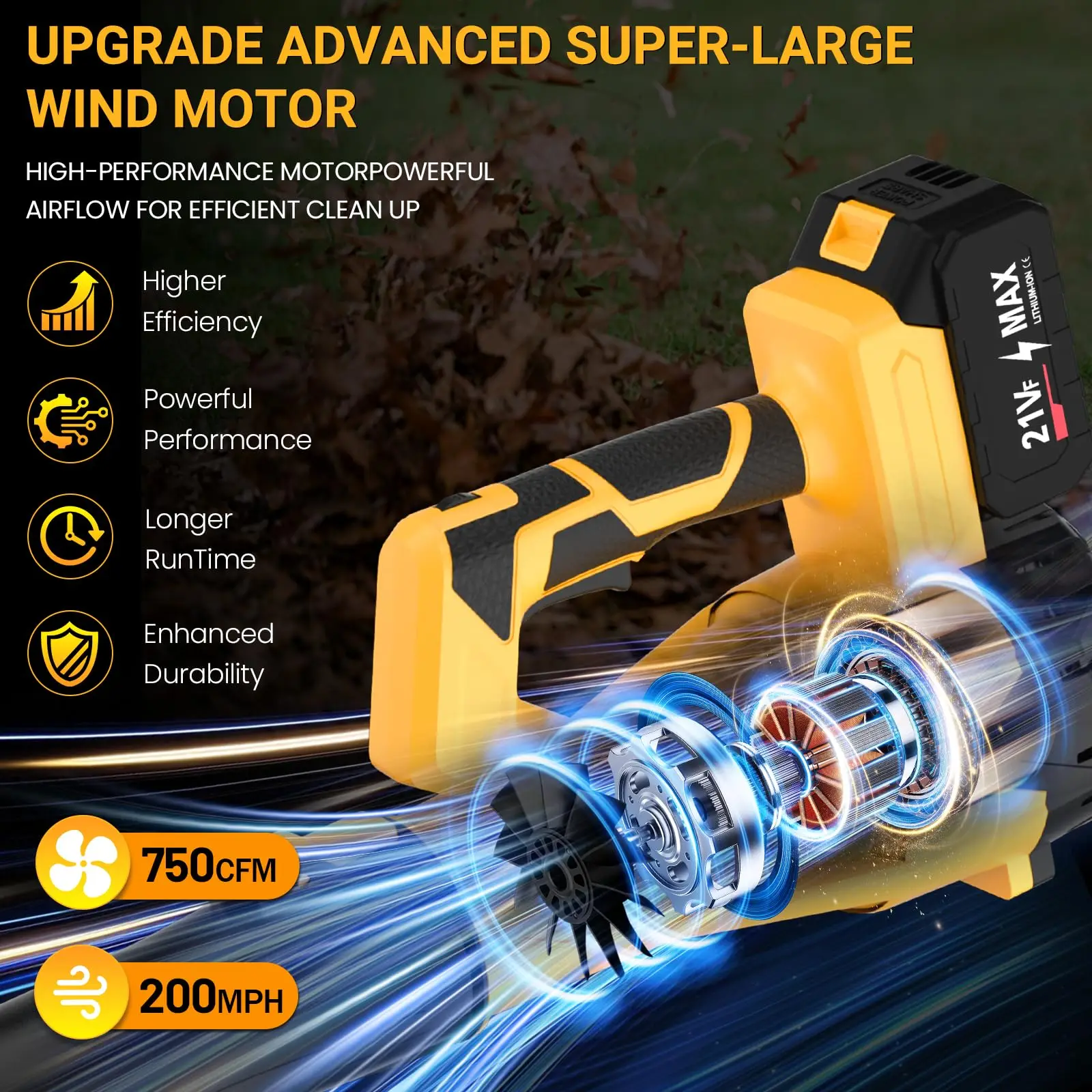 21V Lithium-Ion Cordless Electric Leaf & Snow Blower-Lightweight DIY 160mph 500-1000CFM for Lawn & Patio Care