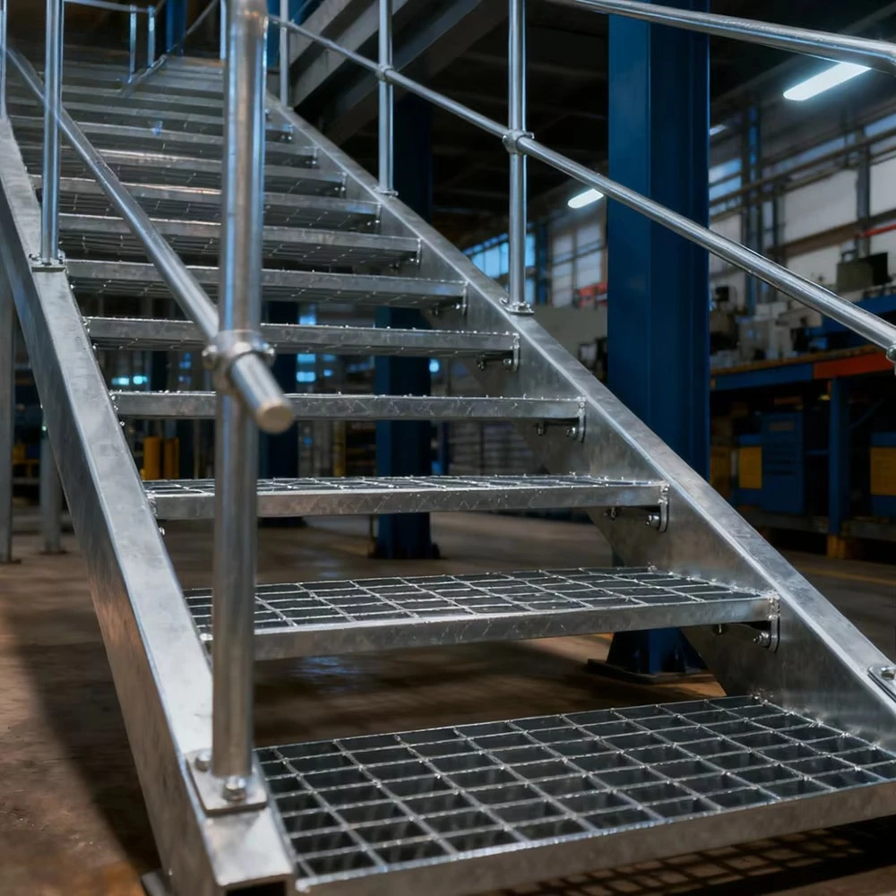 Industrial Style Durable Straight Ladder Floating Staircase With Metal Railing, Outdoor Steel Staircase