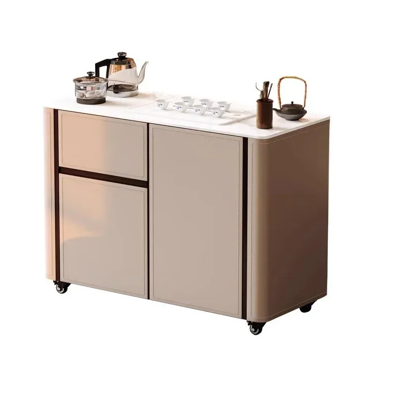 

XXMItalian minimalist movable solid wood tea table household small tea cart tea cabinet