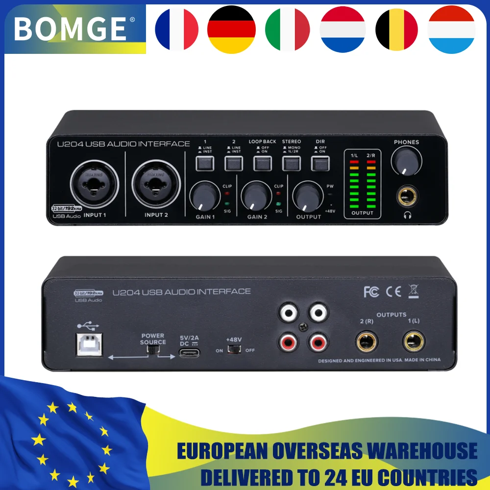 BOMGE USB 2x2 Guitar Audio Interface for PC Computer Recording Music for Mac 32Bit/192kHz Podcasting Streaming for Vocalist