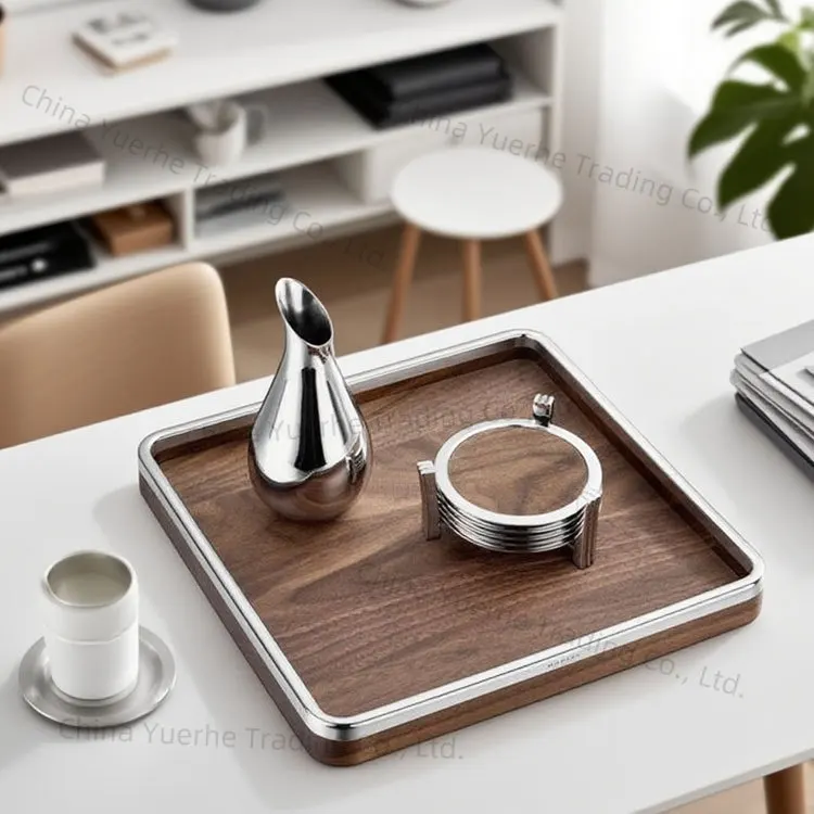 

Simple modern light luxury Ruyi walnut pattern square tray, living room desktop storage tea tray, household housewarming gifts