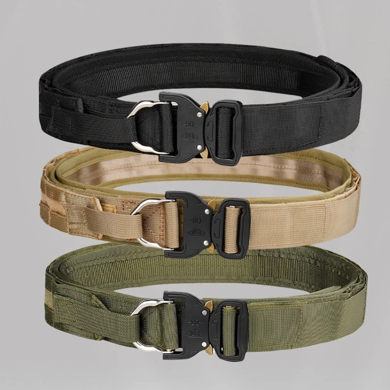 

Регулируемый нейлоновый тактический ремень и система Molle - двухслойный боевой ремень, сверхпрочный пояс для тактических операций, ремень EDC